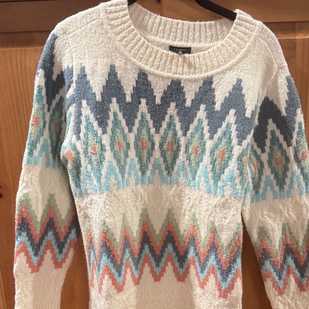 Talbots Multicolor Patterned Crew Neck Sweater